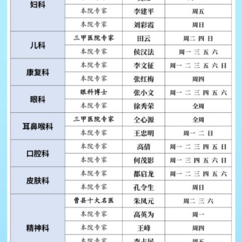 李建军、张道华、邵忠、马春君等磐医名家坐诊时间（9月11日-9月17日）